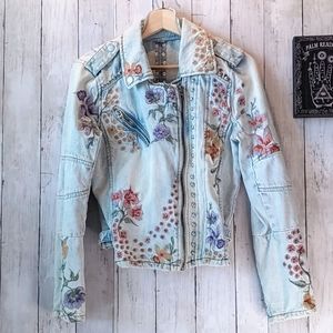 Blank NYC Floral Embroided Jean Jacket